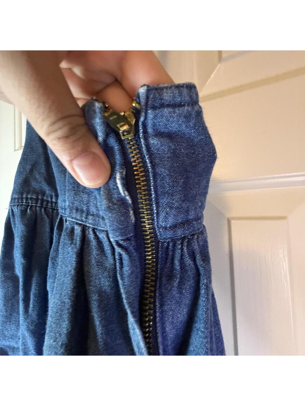 Vintage 90s Denim Pinafore Dress Bedford Fair Blue Midi M - Picture 6 of 6